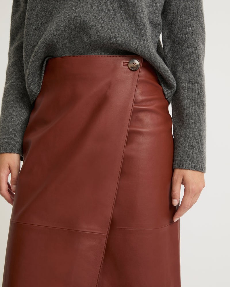 Lamb leather panel skirt - burgundy - Yves Salomon