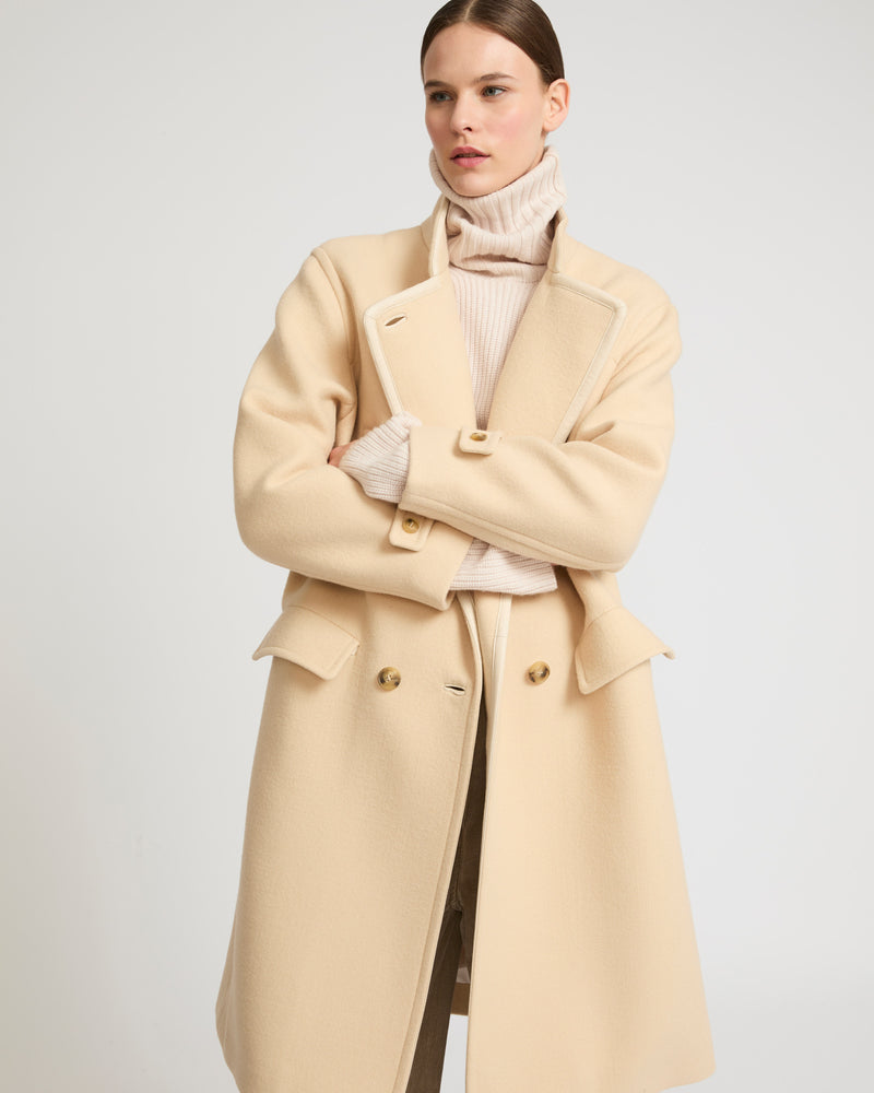 Long woollen pea coat - white - Yves Salomon