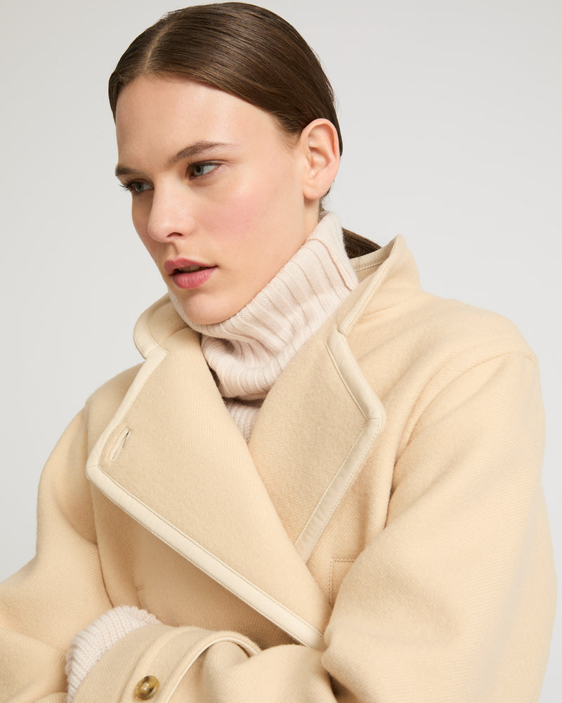 Long woollen pea coat - white - Yves Salomon