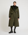 Long down jacket in technical fabric and mink fur