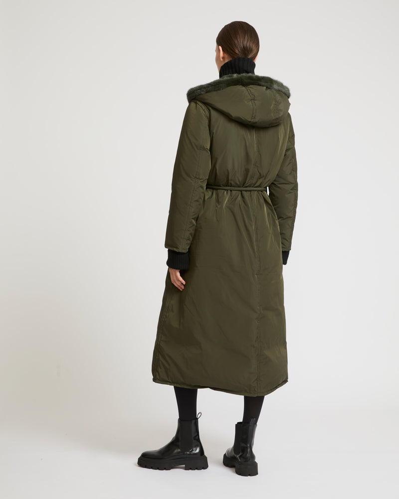 Long down coat in technical fabric and mink fur - khaki - Yves Salomon