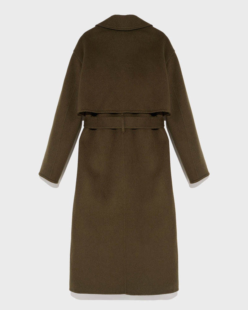 Long cashmere-blend trench coat with removable collar - khaki - Yves Salomon