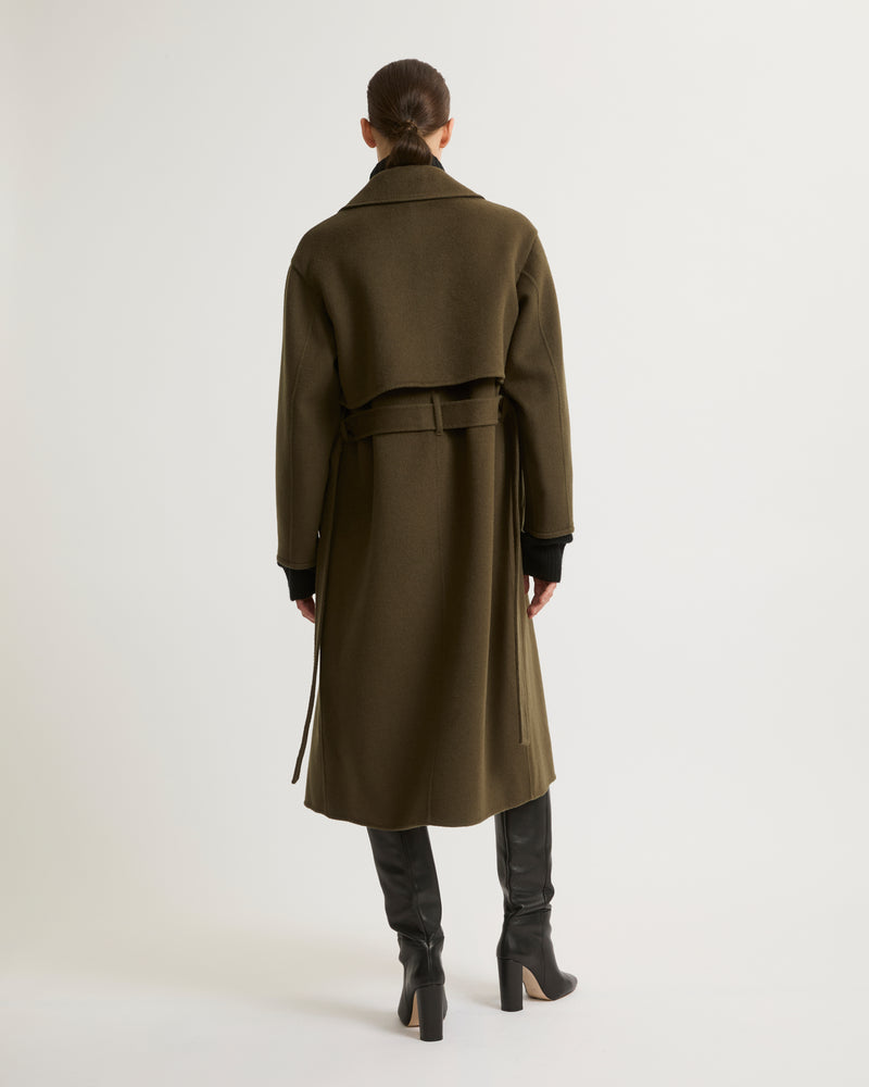 Long cashmere-blend trench coat with removable collar - khaki - Yves Salomon