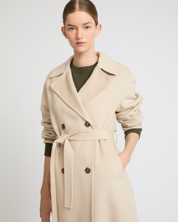 Long cashmere-blend trench coat with removable collar - beige - Yves Salomon