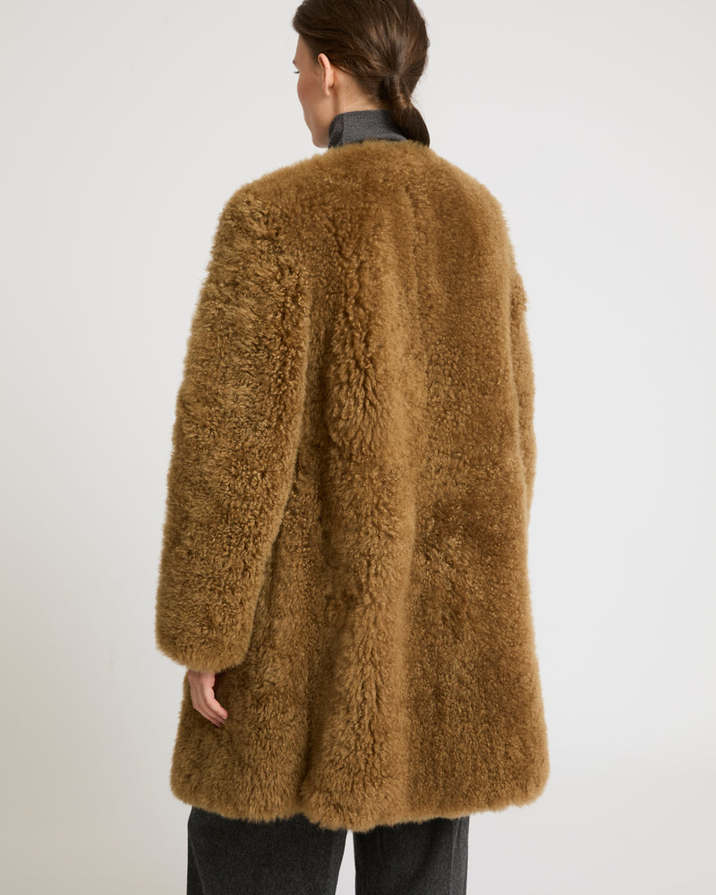 Coat in merino knit and lambskin - camel - Yves Salomon