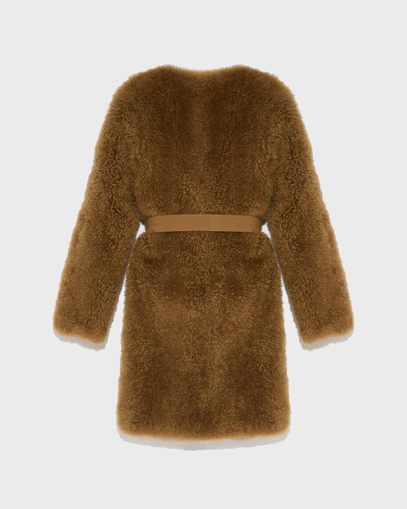 Coat in merino knit and lambskin - camel - Yves Salomon