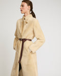 Straight belted shearling coat