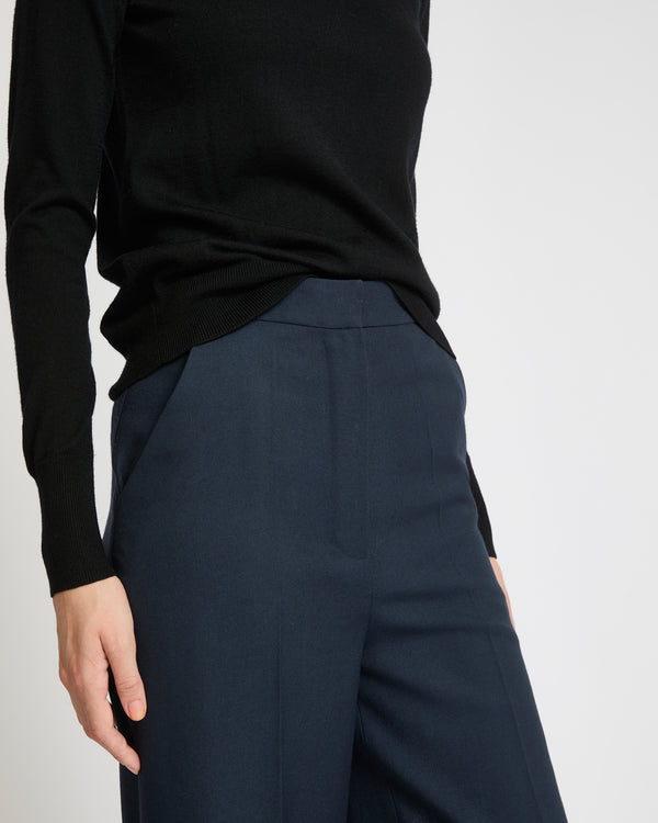 Straight trousers in wool gabardine fabric - navy - Yves Salomon