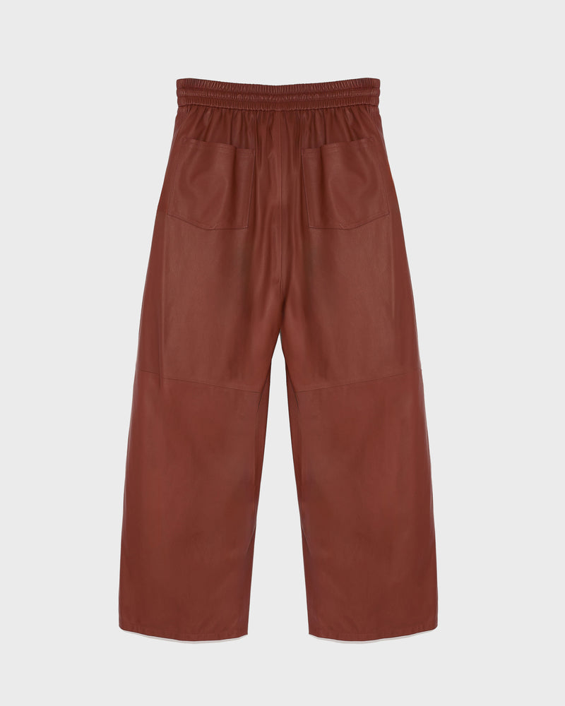 Wide-leg trousers in thin lambskin leather - burgundy - Yves Salomon