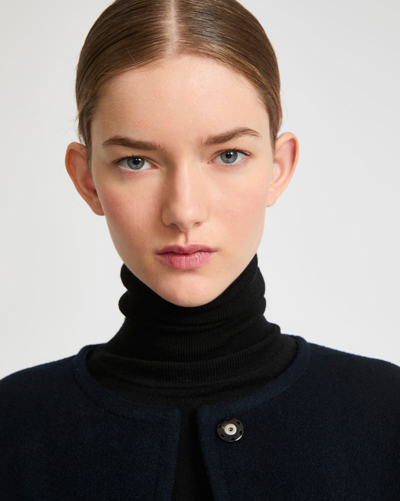 Double-sided cashmere blend round neck jacket - navy - Yves Salomon