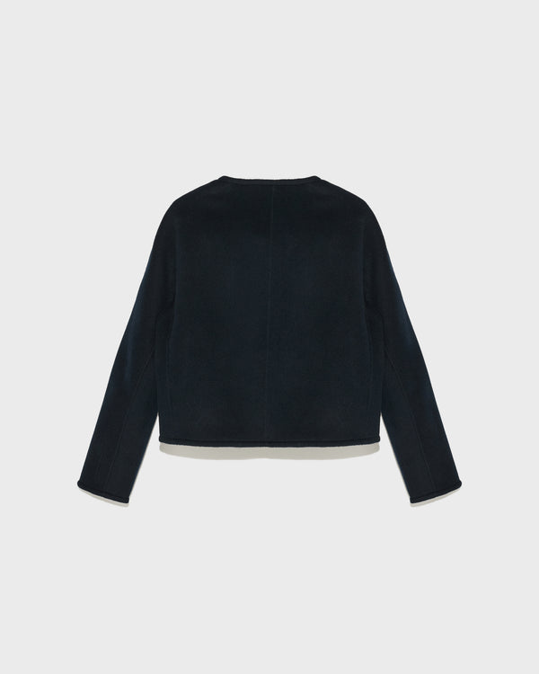 Double-sided cashmere blend round neck jacket - navy - Yves Salomon