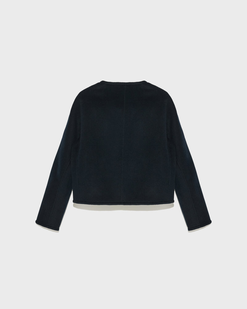 Double-sided cashmere blend round neck jacket - navy - Yves Salomon