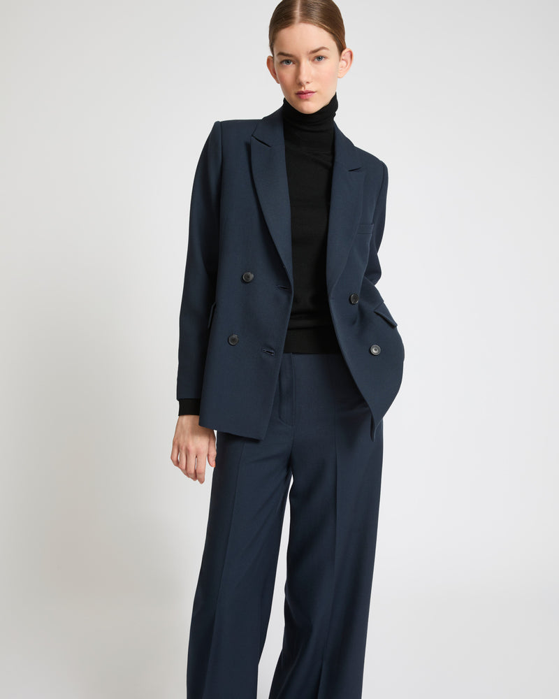 Tailored jacket in wool gabardine fabric - navy - Yves Salomon