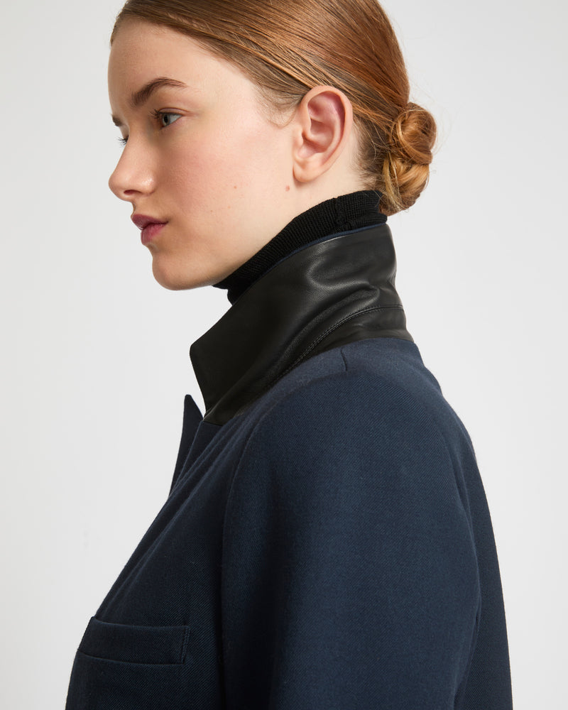 Tailored jacket in wool gabardine fabric - navy - Yves Salomon