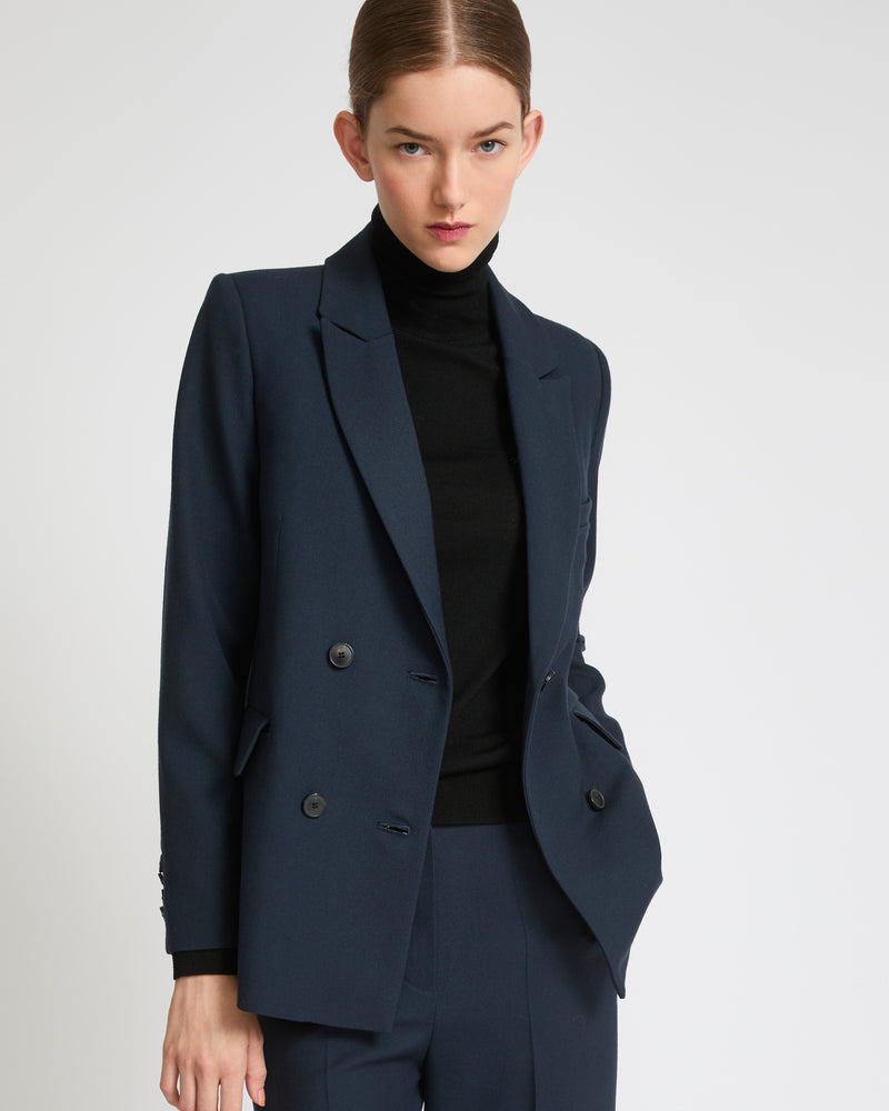 Tailored jacket in wool gabardine fabric - navy - Yves Salomon