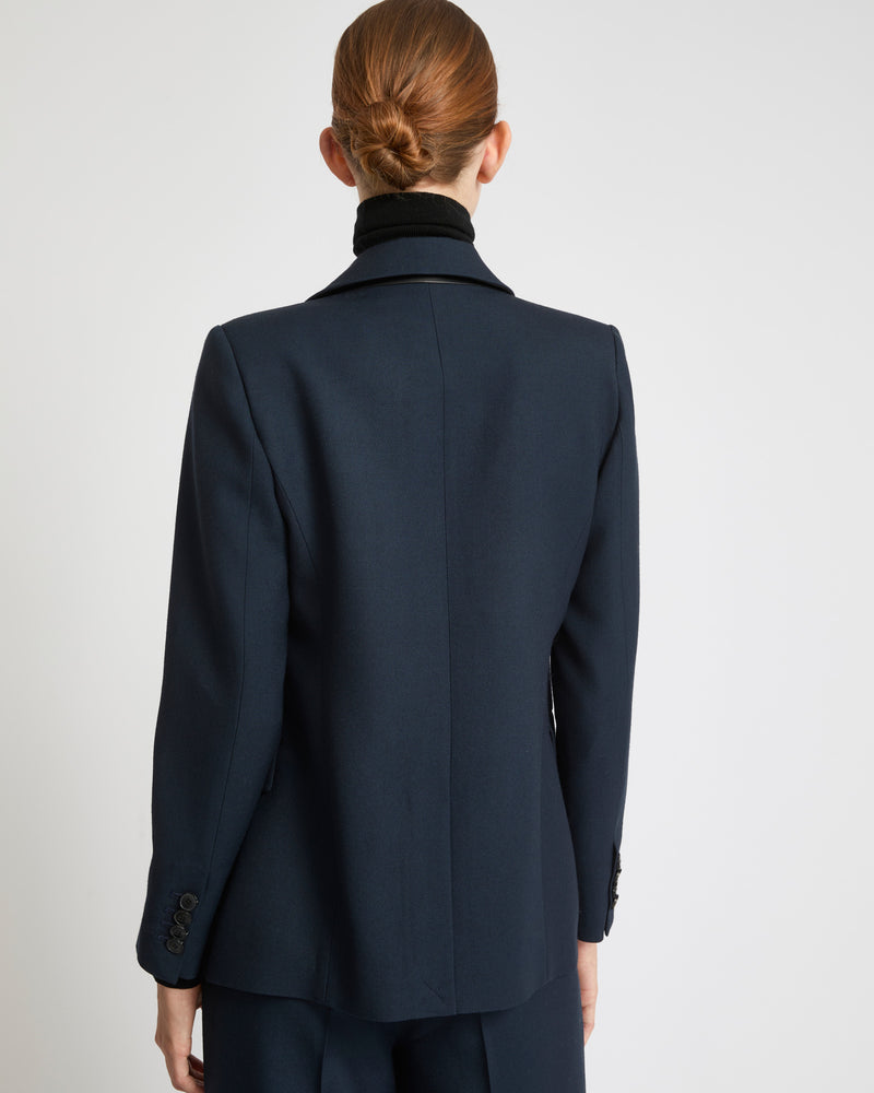 Tailored jacket in wool gabardine fabric - navy - Yves Salomon