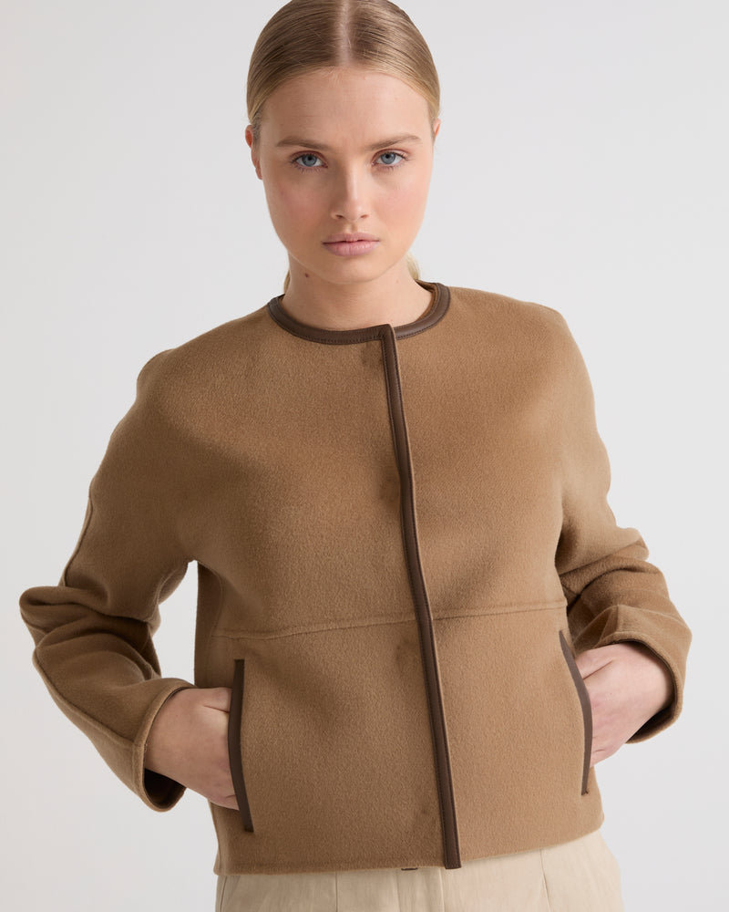 JACKET BLENDED CASHMERE DOUBLEFACED - camel - Yves Salomon