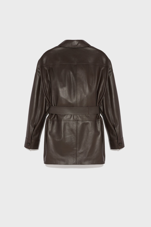 Belted safari jacket in lambskin leather