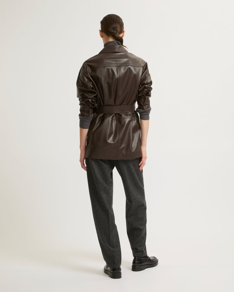 Belted safari jacket in lambskin leather