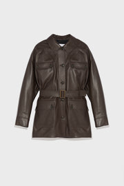 Belted safari jacket in lambskin leather