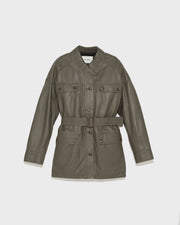 Belted safari jacket in lambskin leather