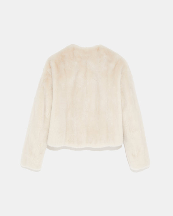 Long-haired mink fur round neck jacket