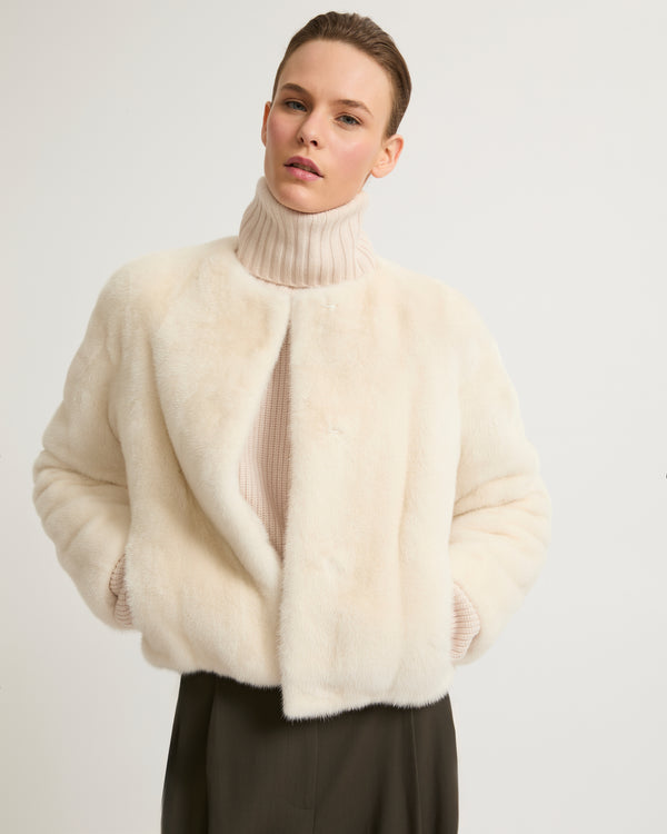 Long-haired mink fur round neck jacket