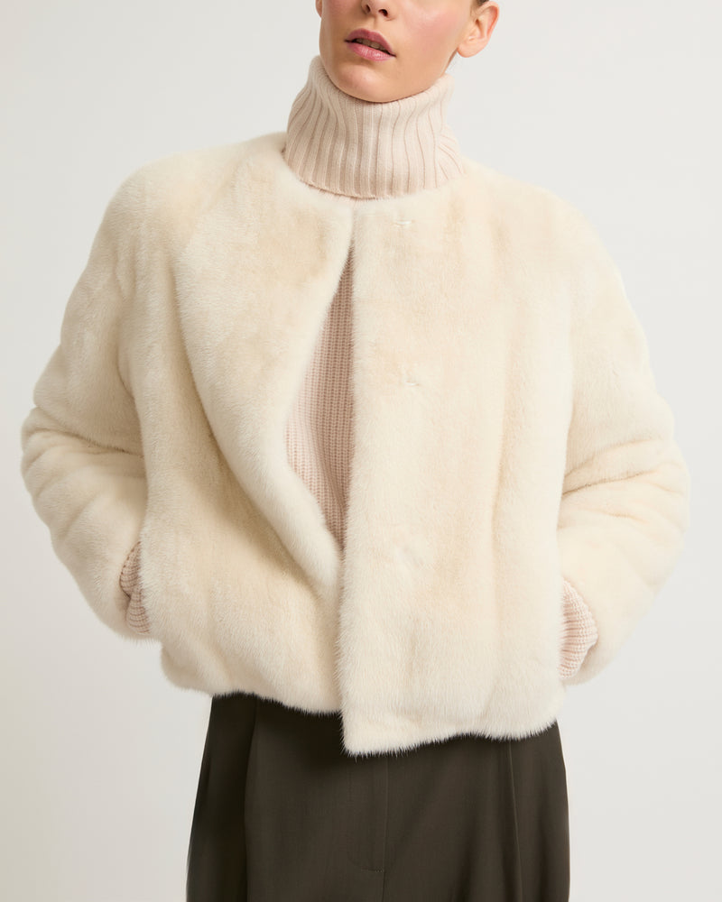 Long-haired mink fur round neck jacket