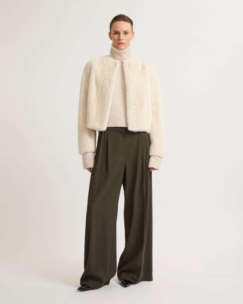 Long-haired mink fur round neck jacket - white - Yves Salomon