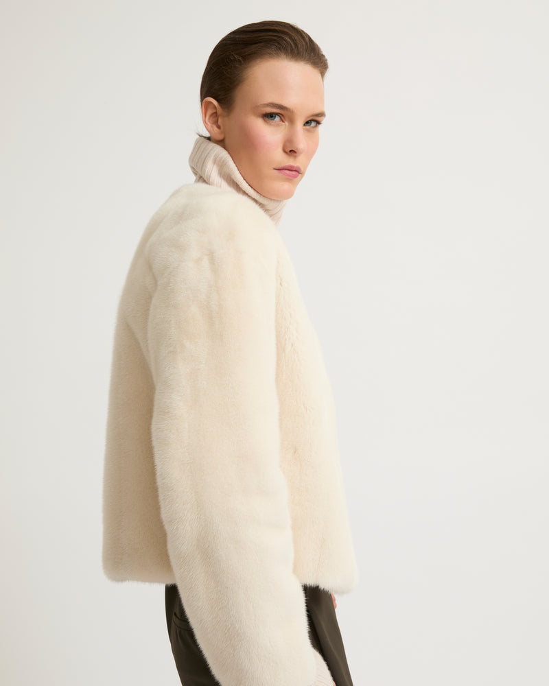 Long-haired mink fur round neck jacket - white - Yves Salomon