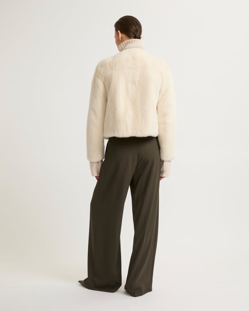 Long-haired mink fur round neck jacket - white - Yves Salomon