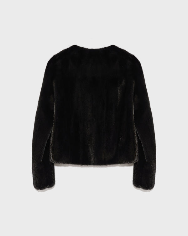 Long-haired mink fur round neck jacket