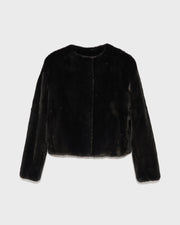 Long-haired mink fur round neck jacket