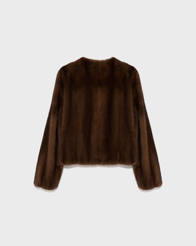 Long-haired mink fur round neck jacket - brown - Yves Salomon