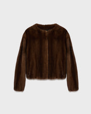 Long-haired mink fur round neck jacket