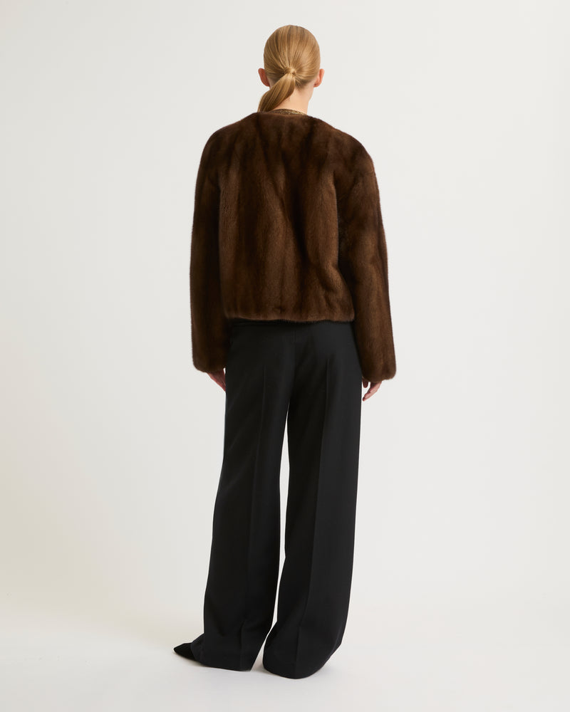 Long-haired mink fur round neck jacket - brown - Yves Salomon