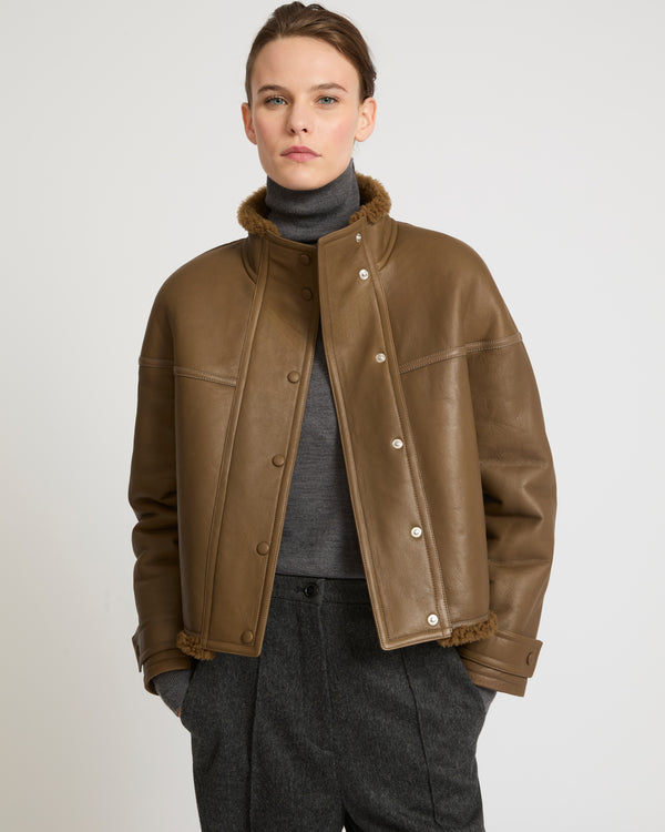 Gonfio merino cropped jacket - khaki - Yves Salomon