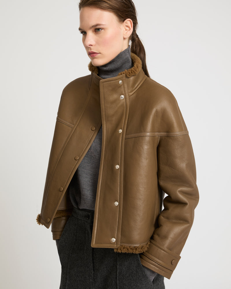 Gonfio merino cropped jacket - khaki - Yves Salomon