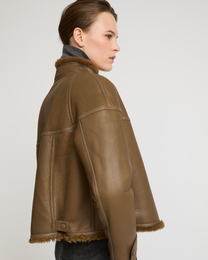 Gonfio merino cropped jacket - khaki - Yves Salomon