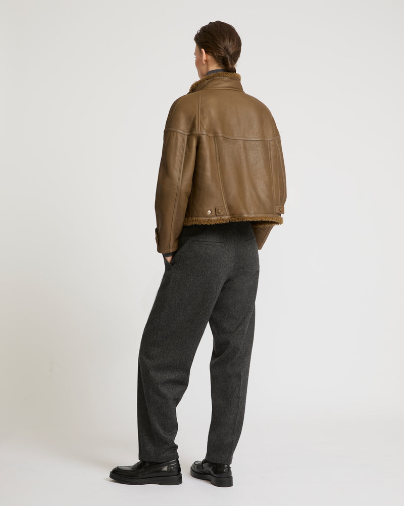 Gonfio merino cropped jacket - khaki - Yves Salomon