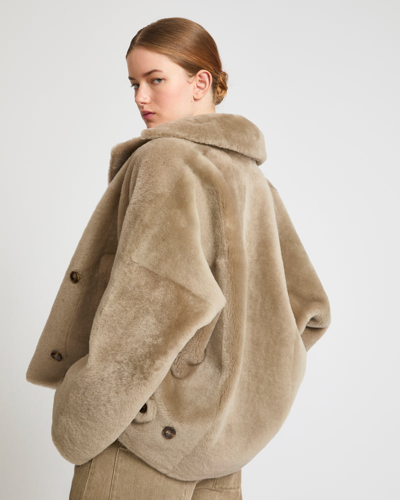 Shearling pea jacket - beige - Yves Salomon