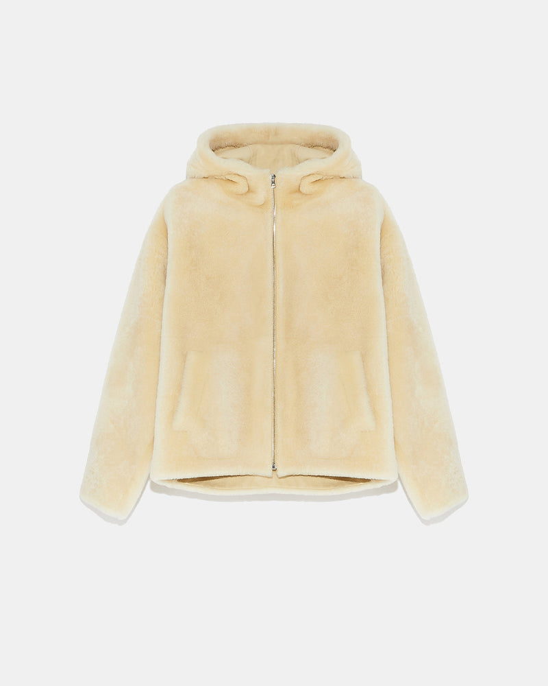 Hooded shearling jacket - white - Yves Salomon