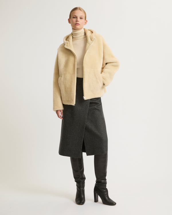 Hooded shearling jacket - white - Yves Salomon