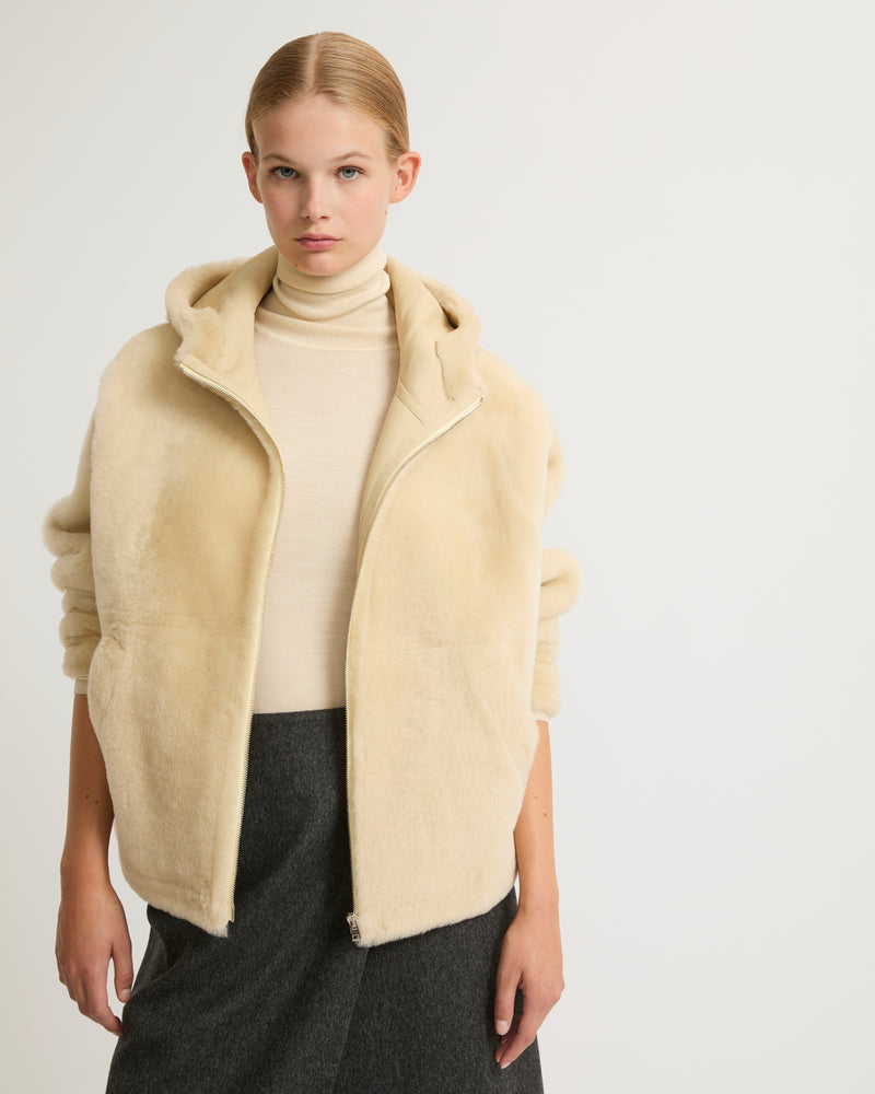 Hooded shearling jacket - white - Yves Salomon