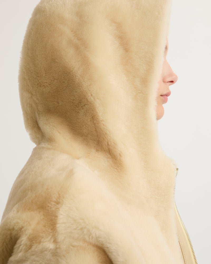 Hooded shearling jacket - white - Yves Salomon