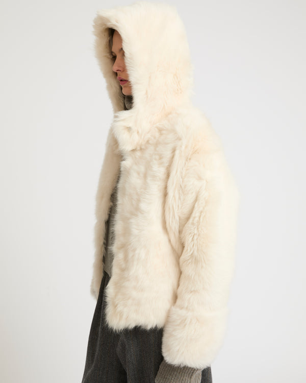 Short hooded jacket in Toscana Folk lambskin - white - Yves Salomon