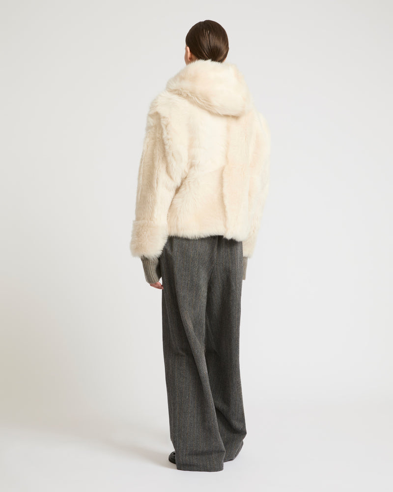 Short hooded jacket in Toscana Folk lambskin - white - Yves Salomon