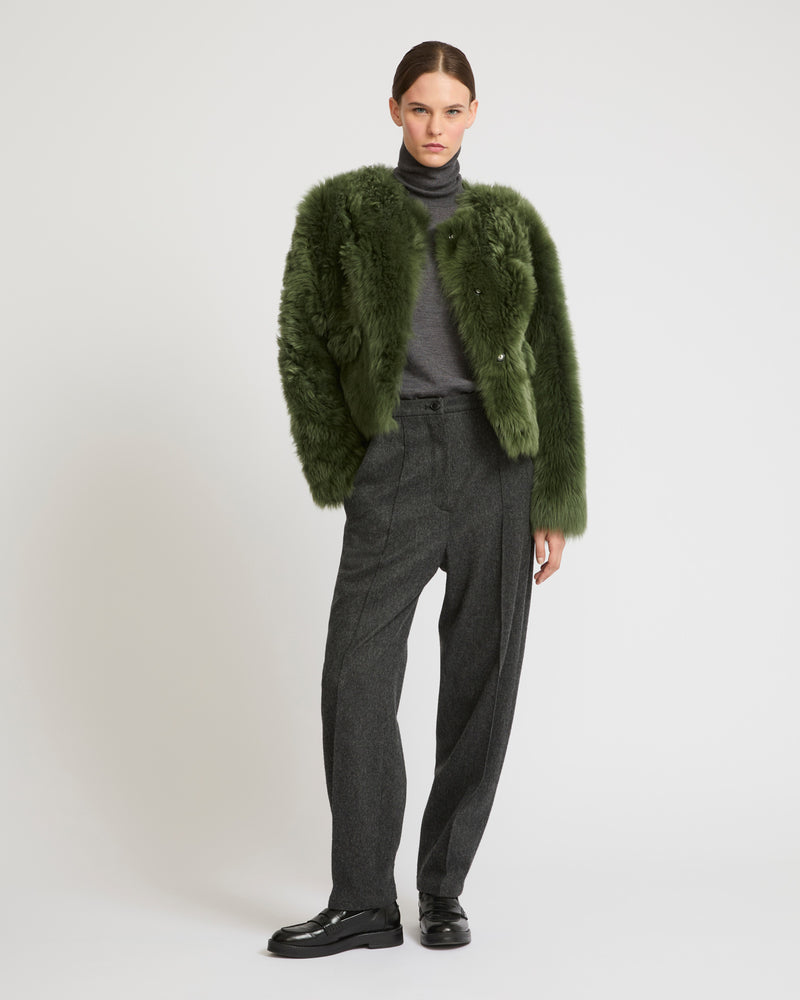 Short jacket in Toscana Folk lambskin - green - Yves Salomon