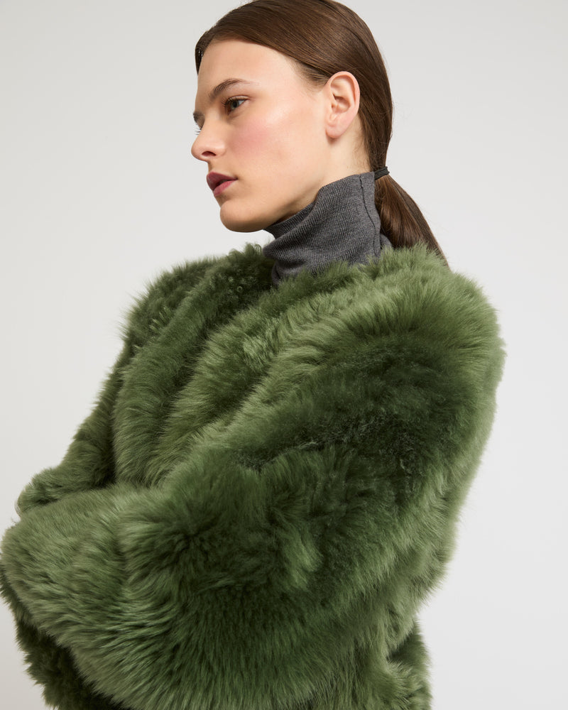 Short jacket in Toscana Folk lambskin - green - Yves Salomon