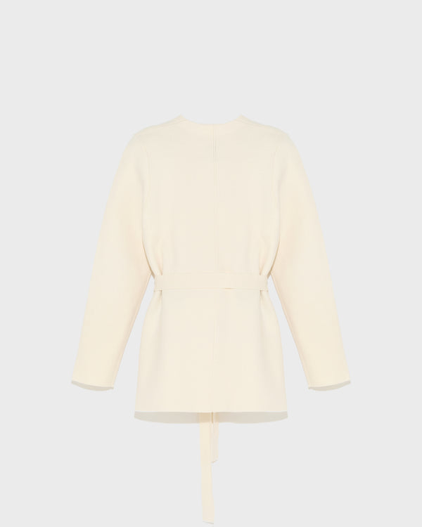 Belted knit and mink jacket - white - Yves Salomon